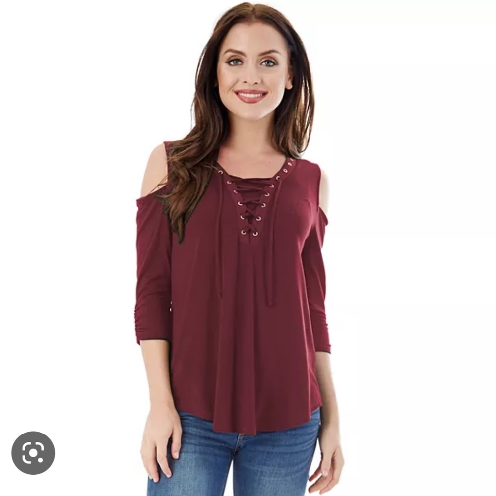 Cold-shoulder Lace Up Blouse